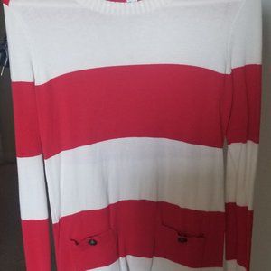 Nautica Pullover Sweater Women's White Red Colorblock Striped Sz XS